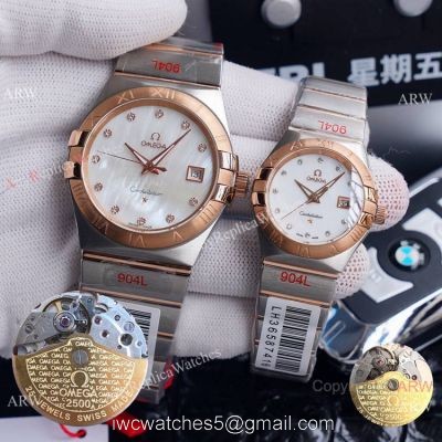 New Omega Constellation Two Tone Rose Gold White MOP Dial Wrist Omega Couple Watch 1