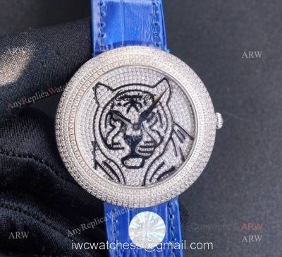 High Quality Replica Diamond Cartier Panth?Re Watch With Cartier Blue Leather Strap 1