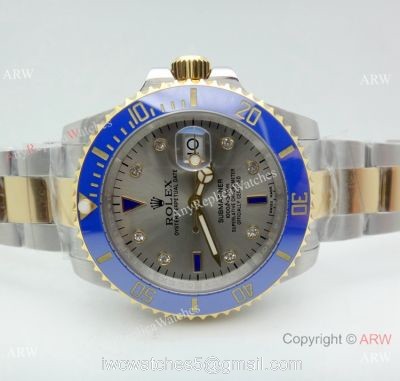 Rolex Submariner Two Tone Ceramic Bezel Gray Dial Watch Real Swiss 2836-2 1