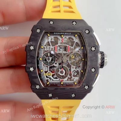 KV Factory V2 Upgraded Carbon Richard Mille RM011 Yellow Rubber Band Replica Watches For Sale 1