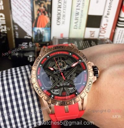New Style Roger Dubuis Excalibur Lamborghini Huracan Watches Rose Gold Red Rubber Strap 1