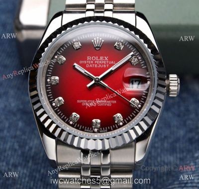 Clone Rolex Datejust Red Dial Stainless Steel Jubilee Watches 1