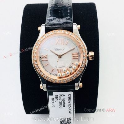 Swiss Replica Chopard Happy Sport 36mm Rose Gold Diamond Ladies Watch 1