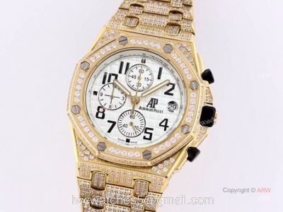 Best Replica Audemars Piguet Ice Royal Oak White Dial Yellow Gold AP Watch 1