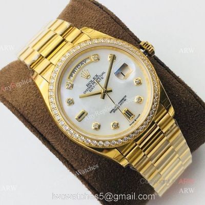 (EWF ) Gold Rolex Day Date Mother Of Pearl 36mm Swiss Replica Watches 1