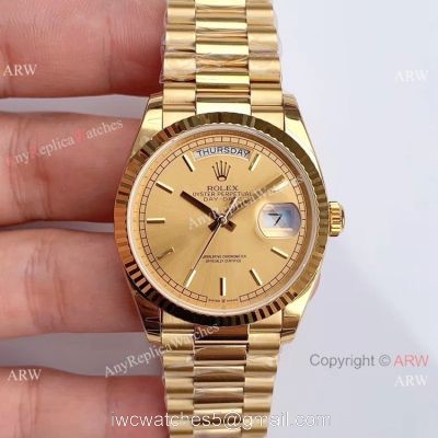 (EWF) Replica Rolex Day-Date 36mm Men Watch All Gold Stick Markers 1