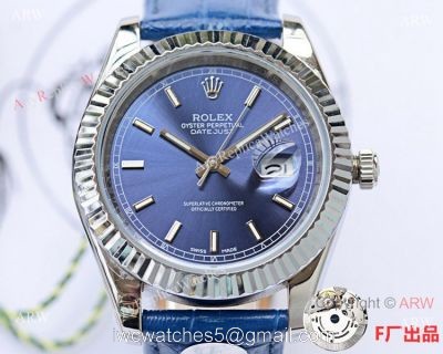 NEW UPGRADED Replica Rolex Datejust II Watch SS Blue Dial Blue Leather Strap 1
