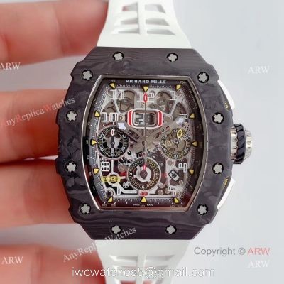 KV Factory V2 Upgraded Carbon Richard Mille Skeleton RM011 White Rubber Band Replica Watches 1