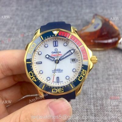 High quality Omega Commanders 007 Watch Gold Case Blue Rubber Band 1