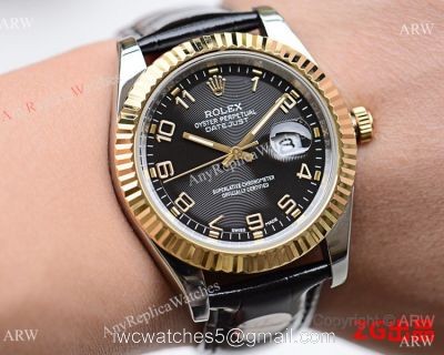 NEW UPGRADED Rolex Datejust II Watches SS Black Leather Strap Gold Bezel 1
