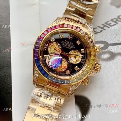 Rolex Rainbow Daytona Watch Yellow Gold Diamonds on lugs Automatic Movement 1
