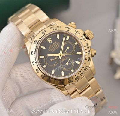 Copy Rolex Daytona Yellow Gold Black Face 40mm Watch High Quality 1