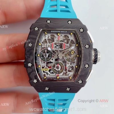 KV Factory V2 Upgraded Knockoff Richard Mille RM011 Carbon Watch With Blue Rubber Bracelet 1