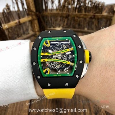 Knockoff Richard Mille Green Skeleton Watch Richard Mille RM 61-01 with Yellow Rubber Strap 1