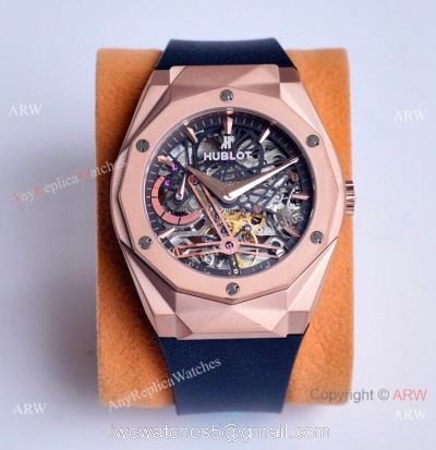 Copy Hublot Classic Fusion Skeleton Watches Rose Gold Rubber Strap 1