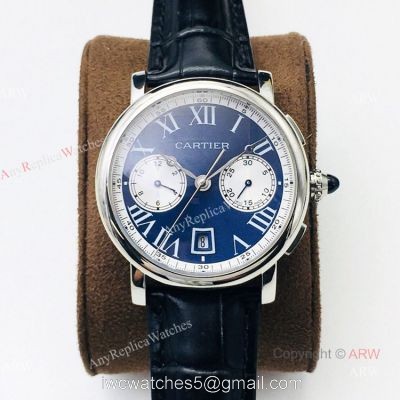 (GZF) 1:1 Quality Cartier Watch Copy Ronde De Cartier Blue Dial Chronograph Watch 40mm 1