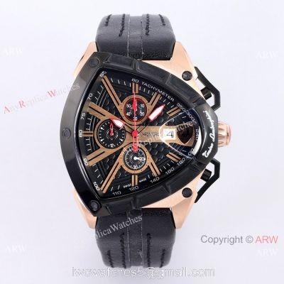 New Copy Lamborghini Spyder 9004 Chrono Watch Rose Gold Black Bezel 1