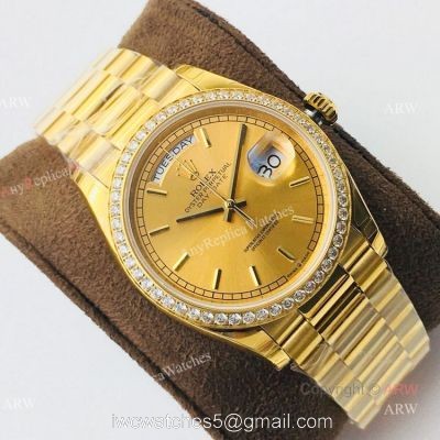 (EWF ) Rolex Day Date President Replica Watch All Gold Diamond Bezel 36mm ETA3255 1
