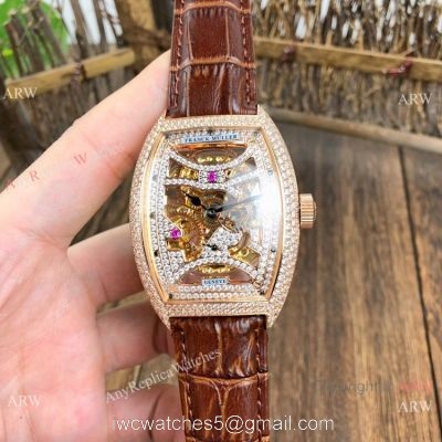 Copy Franck Muller Geneve Skeleton Watch Rose Gold Diamond 1