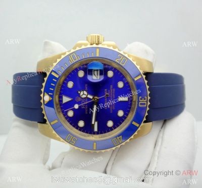 Best Quality Rolex Submariner Blue Oysterflex Rubber Strap Watch 1