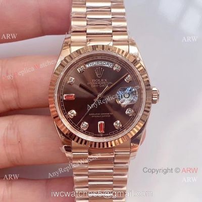 Swiss Grade 1 Fake Rolex Presidential DayDate Rose Gold Brown Dial Watch EWF Swiss 3255 1