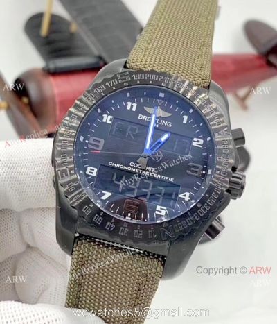 Breitling Cockpit B50 Black Steel Green Leather Strap Men Watches 1