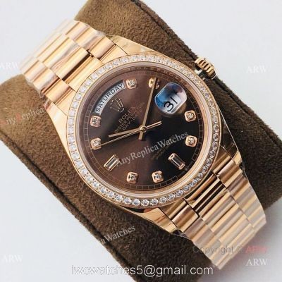 (EWF ) Swiss Replica Rolex Day-Date President Watch Rolex Day Date Chocolate Diamond Watch 1
