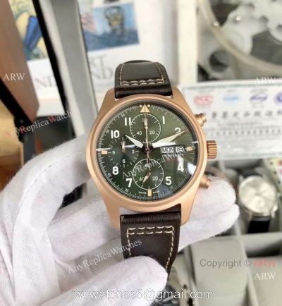 AAA Quality IWC Pilots Spitfire Chronograph Watch Rose Gold Green Dial 1