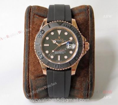 VR Factory Best Replica Rolex Yacht Master Rose Gold Rubber Strap Mens Watch 1