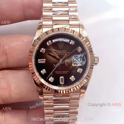Swiss Replica Rolex DayDate Rose Gold D-Brown Dial Watch EW Factory 3255 1