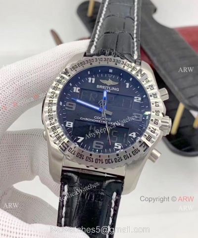 Breitling Cockpit B50 Chronograph Watches Black Dial Black Leather Strap 1