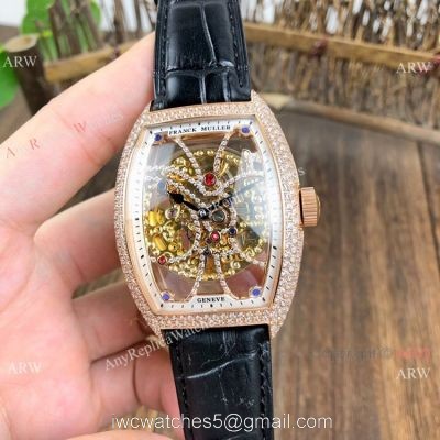 Franck Muller Cintree Curvex Skeleton Rose Gold Diamond Watches Best Replica 1