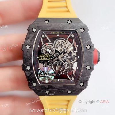 KV Factory New Replica Richard Mille RM035-02 Carbon Watch With Yellow Rubber Strap 1