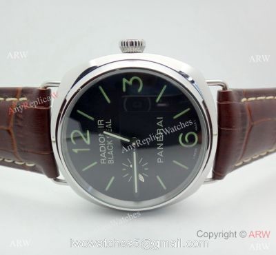 Panerai PAM183 Black Seal Watch SS Brown Leather Strap 1