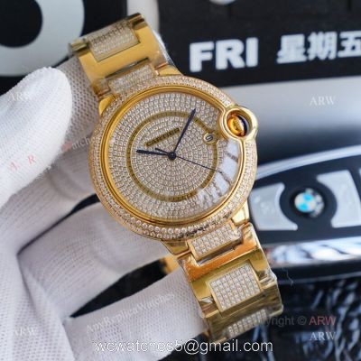 1:1 Copy Best Cartier Ballon Bleu Gold Watch Fully Iced Out Cartier Watch 1