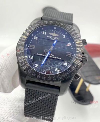 Solid Black Breitling Cockpit B50 Replica Watches Rubber Strap 1