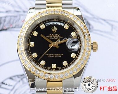 NEW UPGRADED Fake Presidential Rolex DayDate 2 Black diamond Dial Watch 41mm 1