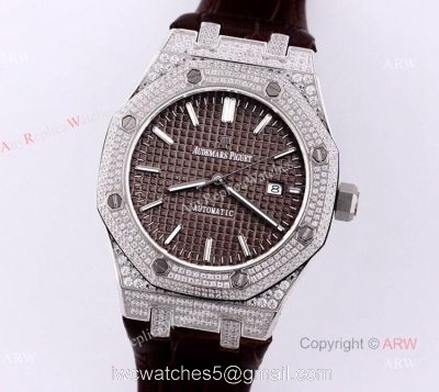 Swiss Audemars Piguet Royal Oak Brown Dial Iced Out Watches Replica For Sale 1