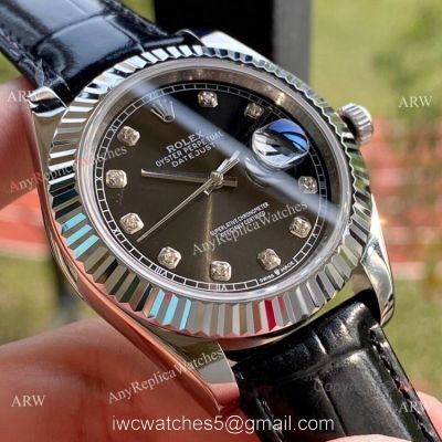 Upgraded Rolex Datejust II Men Watch Black Diamond Dial Leather Band 1