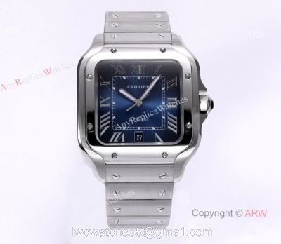 BV Factory 1:1 Copy Cartier Santos Mens Watch Cartier Santos Blue Dial Steel Watches 1