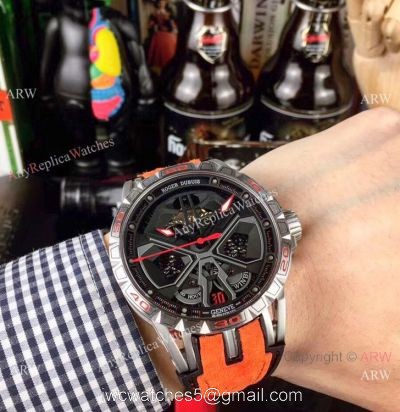 New Replica Roger Dubuis Lamborghini Huracan Watch Titanium Orange Gummy Strap 1