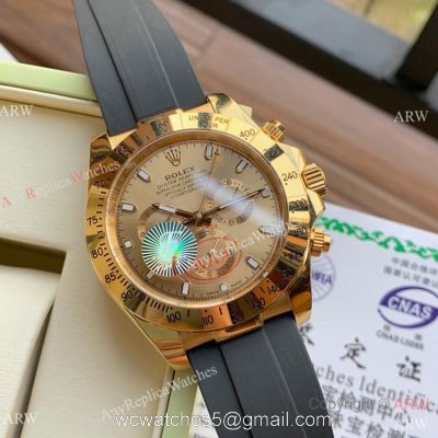 Copy Rolex Daytona Rubber Strap Oysterflex Strap Yellow Gold 43mm 1