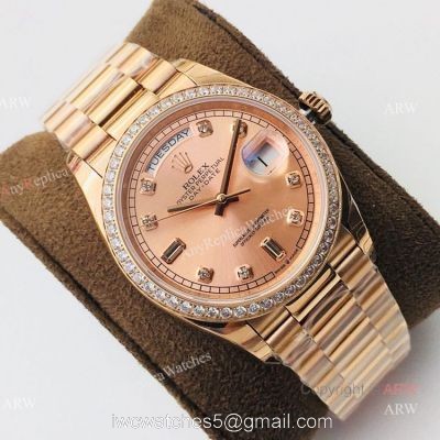 (EWF ) Swiss ETA3255 Replica Rolex Day Date President Replica Watch Rose Gold Diamond 1