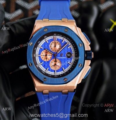 Fake Audemars Piguet Royal Oak Offshore Chrono Watches Rose Gold and Blue 1