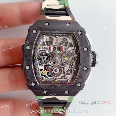 KV Factory V2 Upgraded Replica Richard Mille RM-011 Carbon Watch With Camouflage Richard Mille Strap 1