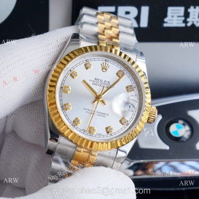 Fake Rolex Oyster Perpetual Datejust 36mm Watches 2-Tone Silver Diamond 1