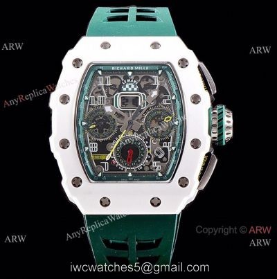 KV Factory Knockoff Richard Mille Green Rubber White Ceramic Replica Watch RM11-03 1