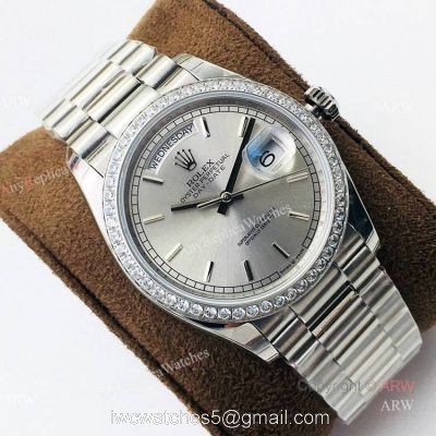 (EWF ) Rolex Day Date President Replica Watch Ss Silver Dial Diamond Bezel 36mm 1