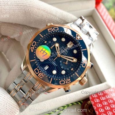 Copy Omega Seamaster 300M Chronograph Watch Two Tone Rose Gold Dark Blue Dial 1