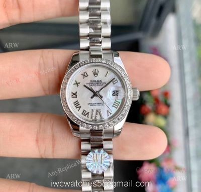 Swiss Quality Ladies Rolex Datejust 28mm White Mop Dial Diamond Bezel Replica Watch 1